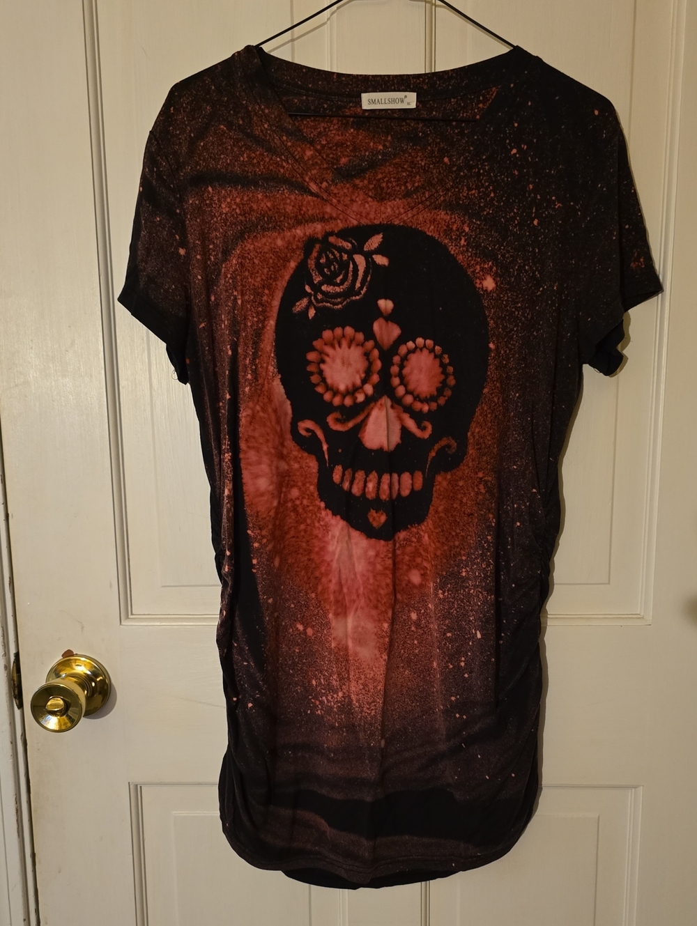Smallshow Women's Short Sleeve Sugar Skull Tee 29" Length Size XL